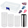 M02219 Barra deslizante de plexiglás 4 en 1 + Barra deslizante de acero inoxidable + Púa de dedo de guitarra de celuloide + Juego de caja de plástico