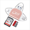 R015 USB2.0 y Micro USB+8PIN+Tipo-C 4 en 1 El lector de tarjetas admite la tarjeta SD/TF (oro rosa)
