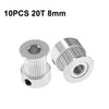 Polea de cuero de transmisión de rueda sincrónica de 10 pcs GT2 GT2, especificación: 20 dientes de 8 mm