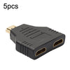5 uds HDMI macho a 2 HDMI hembra adaptador HD ordenador conversión transformación enchufe (negro)