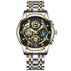 BINBOND 4010 Reloj de cuarzo luminoso ahuecado impermeable multifuncional (superficie negra entre oro)