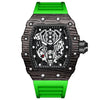 BINBOND B6577 Reloj de cuarzo deportivo resistente al agua con forma de barril de 30 m (silicio verde-negro-negro)