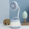 276A Ventilador con soporte para bolígrafo de escritorio con carga USB con función de soporte para teléfono Ventilador portátil para dormitorio (Azul)