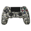Para PS4 Controlador de juego inalámbrico Bluetooth con tira de luz Mango de juego de doble vibración (cráneo de ojo verde)