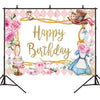 150 x 100 cm Flores rosadas Pastel Dibujos animados Fondo de cumpleaños Tela Decoración de cumpleaños Banner Banderas colgantes