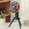 Ventilador de carga USB para acampar al aire libre, ventilador de cabeza oscilante con luz LED de trípode (negro naranja)