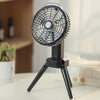 Ventilador de carga USB para acampar al aire libre, ventilador de cabeza oscilante con luz LED de trípode (negro)