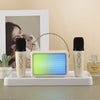 Altavoz Bluetooth con efecto de iluminación RGB portátil Mini audio de karaoke para el hogar, Estilo: Micrófono dual + Altavoz (Beige)