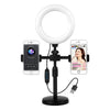 Soporte de transmisión en vivo para teléfono móvil, placa redonda de posición de doble máquina, soporte portátil para Selfie con luz de relleno de 6 pulgadas
