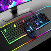 T-WOLF TF230 Kit de teclado y mouse con cable para computadora de oficina con efectos de luz colorida (negro)