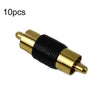 Adaptador de audio AV macho a macho RCA Lotus chapado en oro de 10 piezas (negro)