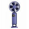 Ventilador pequeño silencioso con cuello colgante y pantalla digital portátil, ventilador plegable de mano con carga USB (azul)