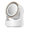 Ventilador de escritorio multifuncional 3 en 1 con luz LED, espejo cosmético, oscilante recargable