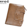 Monedero corto Baellerry D5112 con cremallera y tres pliegues, ranura para múltiples tarjetas y antirrobo RFID (marrón)