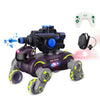 Robot de acrobacias de ocho ruedas con sensor de gestos inteligente RC para niños, coche de juguete con luces y música en aerosol, estilo: tanque verde RC dual