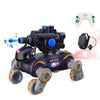 Robot de acrobacias de ocho ruedas con sensor de gestos inteligente, coche de juguete RC para niños con luces y música, estilo: tanque naranja RC dual