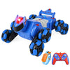 Coche de juguete con control remoto para niños de 2,4 G, robot acrobático con sensor de gestos, luces, música, coche de escalada con rociador, color azul, RC dual