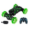Coche RC con sensor de gestos y luces musicales, 2,4 G, con pulverizador, para acrobacias, deriva y conducción de doble cara, color: mango y reloj, color verde RC