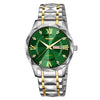 Relojes SKMEI Business Casual con caja de diamantes, luminosos, resistentes al agua, de cuarzo, estilo: para hombre, correa plateada dorada, esfera verde.