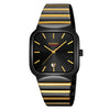 Reloj SKMEI 9361 con correa de acero y esfera texturizada, estilo informal de negocios, cuadrado, de cuarzo. Caja de oro negro, esfera negra.