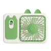 Ventilador de escritorio recargable de mano con diseño de gatito de dibujos animados, grande, con soporte (verde)