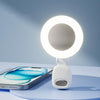 Anillo de luz para selfies con clip y espejo, recargable, portátil, para maquillaje, 3 temperaturas de color ajustables (blanco)