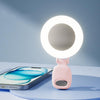 Anillo de luz para selfies con clip y espejo, recargable, portátil, para maquillaje, 3 temperaturas de color ajustables (rosa)