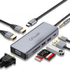 Estación de acoplamiento QGeeM 9 en 1 USB-C/Tipo-C con VGA, 2 HDMI y PD de 87 W, USB 2.0/USB 3.0, SD/Micro SD y 3,5 mm