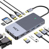 Concentrador USB-C 12 en 1 MCY con soporte para tres monitores (1000 Mbps LAN + VGA + USB 3.0/USB 2.0 + SD/TF + 2 HDMI 4K 30 Hz + 85 W PD)