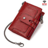 HUMERPAUL BP778 Cartera corta de cuero RFID con tres pliegues y doble cremallera (rojo)