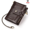 HUMERPAUL BP778 Cartera corta de cuero RFID con tres pliegues y doble cremallera (marrón)
