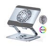 Soporte de escritorio plegable de metal para portátil de 17,3 pulgadas, con rotación de 360 grados y ventilador RGB plateado.