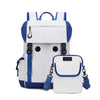 Mochila Tigernu 2 en 1 con diseño dividido desmontable y tapa abatible para portátil de 14 pulgadas, ideal para viajes, trabajo y uso diario, con cierre magnético azul.