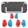 Estuche protector de PC de cristal con diseño dividido para Nintendo Switch 2 con agarres ergonómicos de 3 tamaños, transparente, negro + rojo y azul.