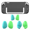 Estuche protector de PC de cristal con diseño dividido para Nintendo Switch 2 con agarres ergonómicos de 3 tamaños, transparente, negro y verde azulado.