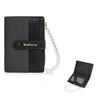 Baellerry N8357 Cartera corta con cadena de perlas para mujer, monedero con cremallera, tarjetero compacto (negro)