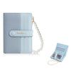 Baellerry N8357 Cartera corta con cadena de perlas para mujer, monedero con cremallera, tarjetero compacto (azul claro)