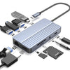 Hub USB-C/Tipo C 10 en 1 con suministro de energía de 100 W, HDMI 4K a 30 Hz, puertos USB 3.0/2.0, lector de tarjetas SD/TF, Ethernet de 100 Mbps y conector de audio.