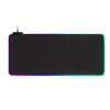 Alfombrilla de ratón y teclado LED RGB de 300 x 800 x 3 mm con conexión micro-USB, bordes reforzados y acabado grueso.