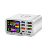 Estación de carga USB TENSAI de 65 W y 8 puertos con pantalla LCD de 1,8 pulgadas y cargador inalámbrico de 15 W con enchufe británico.