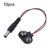 10 pinzas de batería de 9 V con cables, tipo T con enchufe de CC.