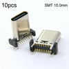 10 conectores USB tipo C hembra de 16 pines, puerto de carga rápida PD SMT de 15,0 mm