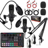 Kit de micrófono de condensador dual BM800 con tarjeta de sonido en vivo F998max para podcast, paquete de equipo con soporte de brazo articulado ajustable (negro).