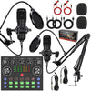 Kit de micrófonos de condensador duales BM800 con tarjeta de sonido V8S para podcasts y soporte de brazo articulado ajustable (negro).