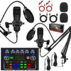 Micrófono de condensador dual BM800 con kit de tarjeta de sonido en vivo F009 para podcasts, paquete de equipo con soporte de brazo articulado ajustable (negro)
