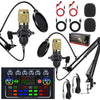 Micrófono de condensador dual BM800 con kit de tarjeta de sonido en vivo F009 para podcasts, paquete de equipo con soporte de brazo articulado ajustable (dorado)