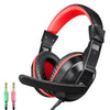 Auriculares para juegos T-WOLF H150 con doble conector de 3,5 mm, micrófono, estéreo supraaurales, con cable y controladores de altavoz de 40 mm (negro y rojo).