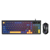 Combo de teclado y ratón con cable T-WOLF TF330, teclado retro para juegos con bloques de 3 colores, diseño compacto de 98 teclas e iluminación RGB (negro y azul).