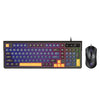 Combo de teclado y ratón con cable T-WOLF TF330, teclado retro para juegos con bloques de 3 colores, diseño compacto de 98 teclas e iluminación RGB (azul y negro).