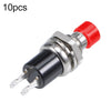 Interruptor de botón pulsador momentáneo de 2 pines multicolor de rosca de 7 mm de 10 piezas (rojo)